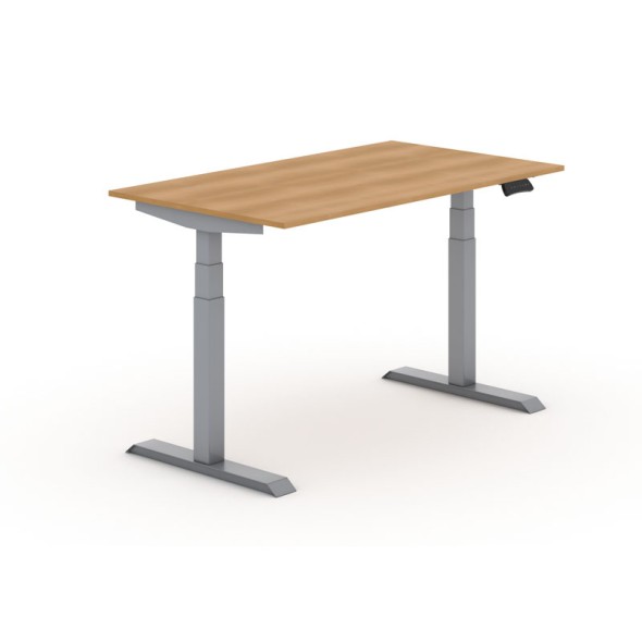 Výškově nastavitelný stůl PRIMO ADAPT, elektrický, 1400x800x625-1275 mm, buk, šedá podnož