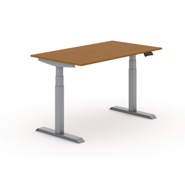 Výškově nastavitelný stůl PRIMO ADAPT, elektrický, 1400x800x625-1275 mm, třešeň, šedá podnož