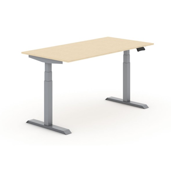 Výškově nastavitelný stůl PRIMO ADAPT, elektrický, 1600x800x625-1275 mm, bříza, šedá podnož