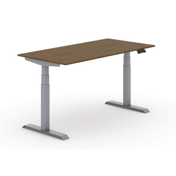 Výškově nastavitelný stůl PRIMO ADAPT, elektrický, 1600x800x625-1275 mm, ořech, šedá podnož