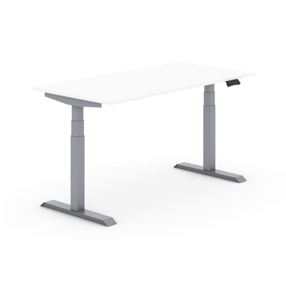 Výškově nastavitelný stůl PRIMO ADAPT, elektrický, 1600x800x625-1275 mm, bílá, šedá podnož