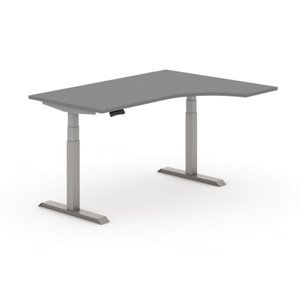 Výškově nastavitelný stůl PRIMO ADAPT, elektrický, 1600x1200X625-1275 mm, ergonomický levý, grafit, šedá podnož