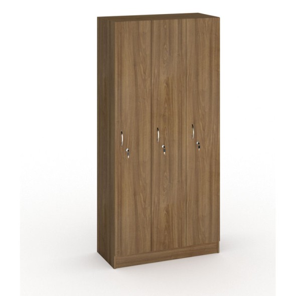 Dřevěná šatní skříňka, 3 oddíly, 1900 x 900 x 420 mm, ořech