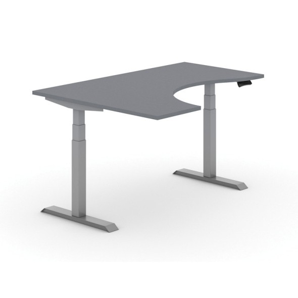 Výškově nastavitelný stůl PRIMO ADAPT, elektrický, 1600x1200x625-1275 mm, ergonomický levý, grafit, šedá podnož