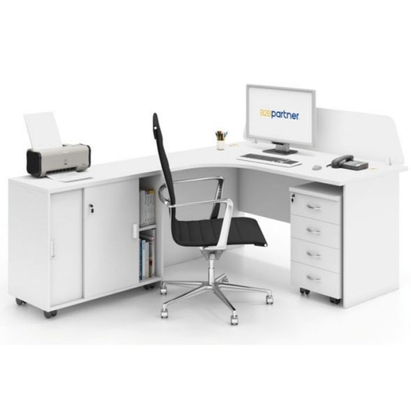 Kancelářský pracovní stůl s kontejnerem MIRELLI A+, typ F, bílá