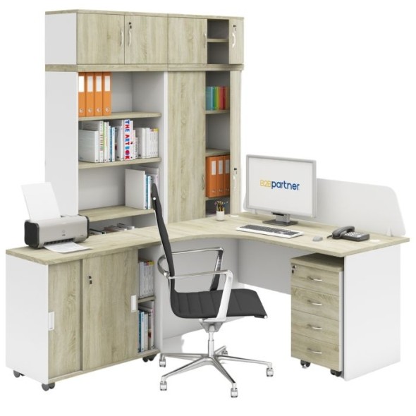 Sestava kancelářského nábytku MIRELLI A+, typ C, nástavba, bílá/dub sonoma
