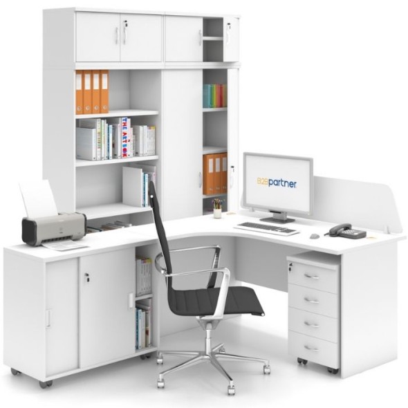 Sestava kancelářského nábytku MIRELLI A+, typ C, bílá, nástavba