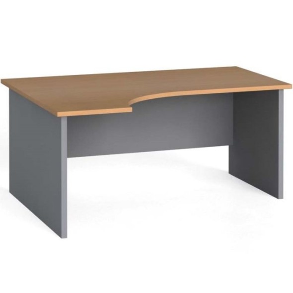 Rohový kancelářský pracovní stůl PRIMO FLEXI, 160 x 120 cm, šedá / buk, levý