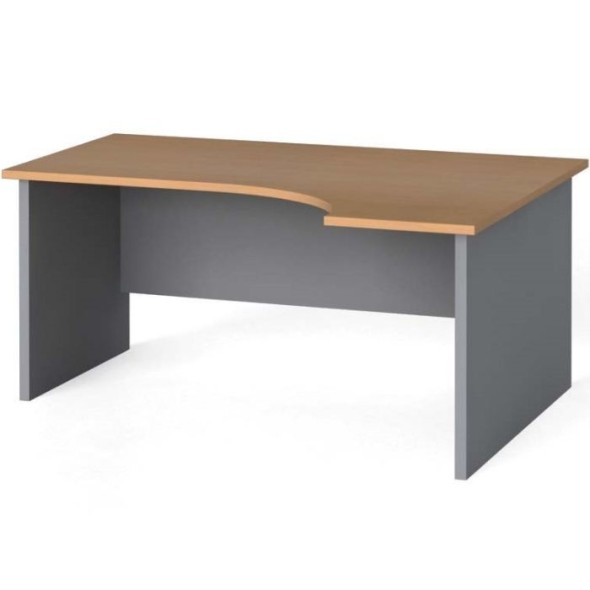 Rohový kancelářský pracovní stůl PRIMO FLEXI, 160 x 120 cm, šedá / buk, pravý