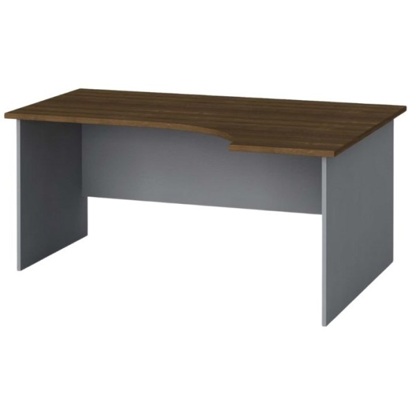 Rohový kancelářský pracovní stůl PRIMO FLEXI, 160 x 120 cm, šedá / ořech, pravý