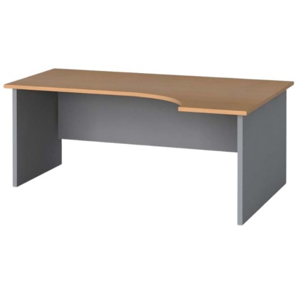 Rohový kancelářský pracovní stůl PRIMO FLEXI, 180 x 120 cm, šedá / buk, pravý