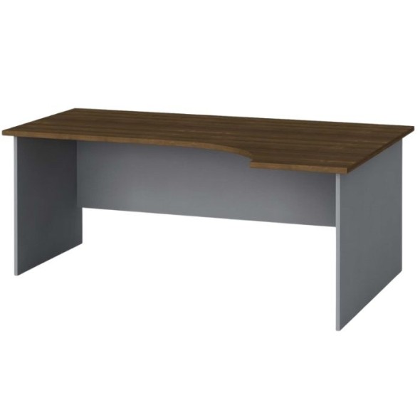 Rohový kancelářský pracovní stůl PRIMO FLEXI, 180 x 120 cm, šedá / ořech, pravý