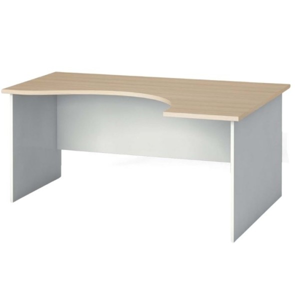 Ergonomický kancelářský pracovní stůl PRIMO, 160 x 120 cm, bílá/dub přírodní, pravý