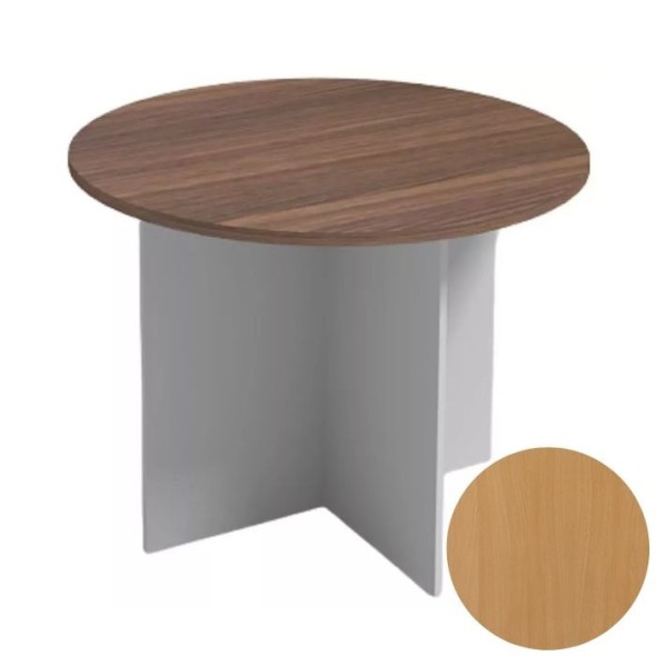 Jednací stůl s kulatou deskou PRIMO, průměr 1000 mm, šedá / buk