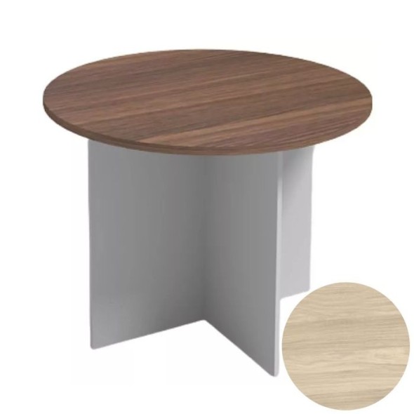 Jednací stůl s kulatou deskou PRIMO, průměr 1000 mm, bílá / dub přírodní