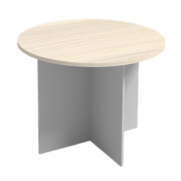 Jednací stůl s kulatou deskou PRIMO, průměr 1000 mm, šedá / bříza