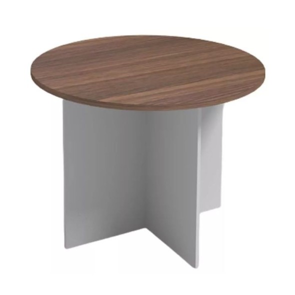 Jednací stůl s kulatou deskou PRIMO, průměr 1000 mm, šedá / ořech