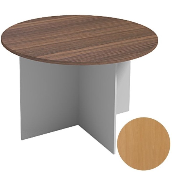 Jednací stůl s kulatou deskou PRIMO, průměr 1200 mm, šedá / buk