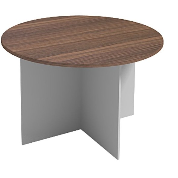 Jednací stůl s kulatou deskou PRIMO, průměr 1200 mm, šedá / ořech