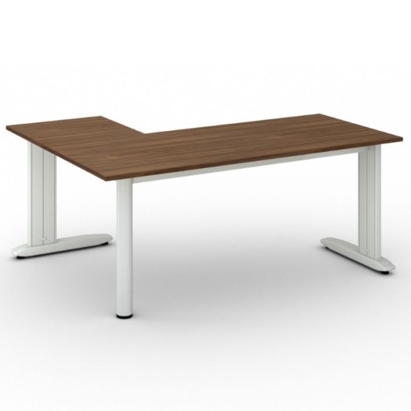 Rohový kancelářský psací stůl PRIMO FLEXIBLE L 1800 x 1400 mm, ořech
