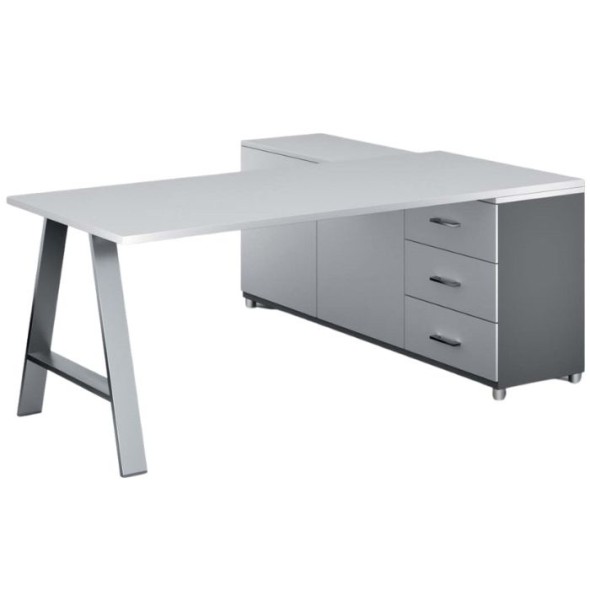 Rohový kancelářský psací stůl PRIMO STUDIO, skříňka vlevo, 1800 x 800 mm, bílá