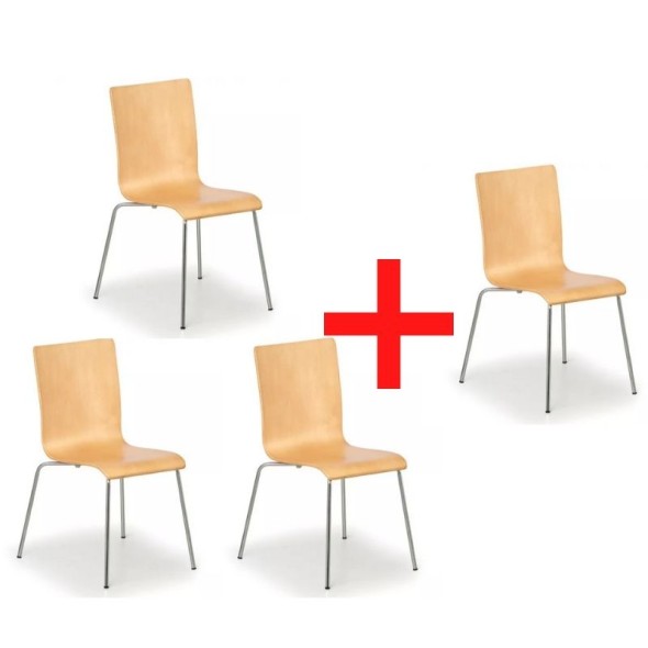Dřevěná židle s chromovanou konstrukcí CLASSIC 3+1 ZDARMA, přírodní