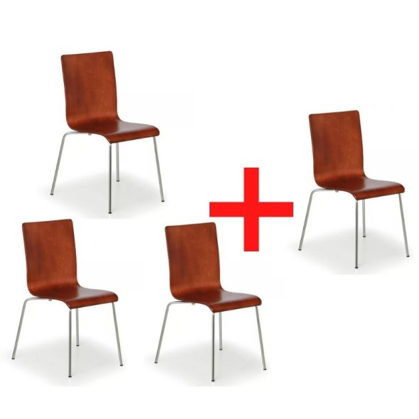 Dřevěná židle s chromovanou konstrukcí CLASSIC 3+1 ZDARMA, ořech