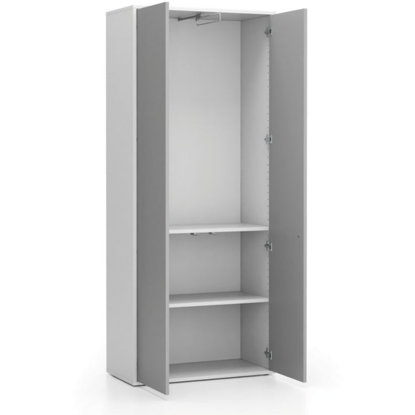 Kancelářská šatní skříň LAYERS, výsuv, 800 x 400 x 1905 mm, bílá / šedá