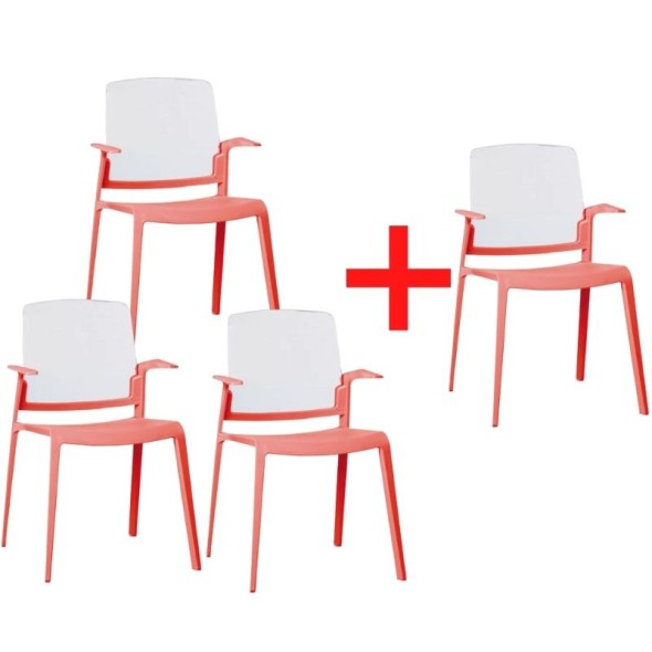 Plastová židle GEORGE, 3 + 1 Zdarma, Červená