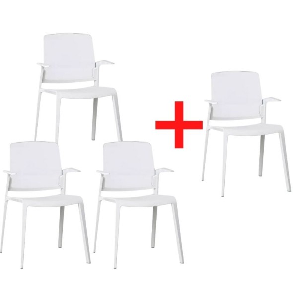 Plastová židle GEORGE, 3 + 1 Zdarma, bílá