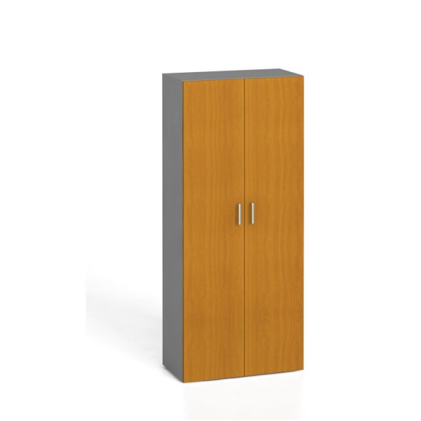 Kancelářská skříň s dveřmi KOMBI, 4 police, 1865x800x400 mm, šedá / třešeň