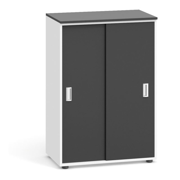 Kancelářská skříň zasouvací dveře, 1087x800x420 mm, bílá/grafitová