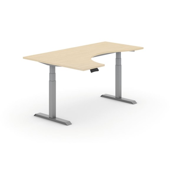Výškově nastavitelný stůl PRIMO ADAPT, elektrický, 1800x1200x625-1275 mm, ergonomický levý, bříza, šedá podnož