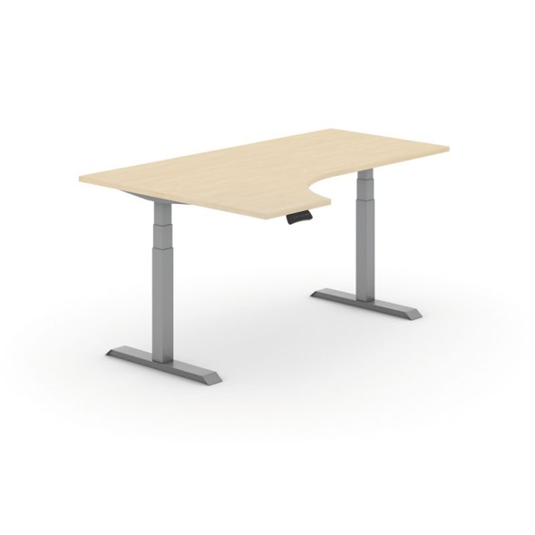 Výškově nastavitelný stůl PRIMO ADAPT, elektrický,1800x1200x625-1275 mm, ergonomický levý, bříza, šedá podnož