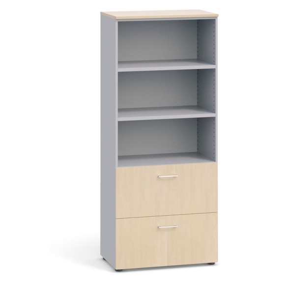 Kancelářská skříň PRIMO se zásuvkami na závěsné složky, 1781 x 800 x 420 mm,  šedá / bříza