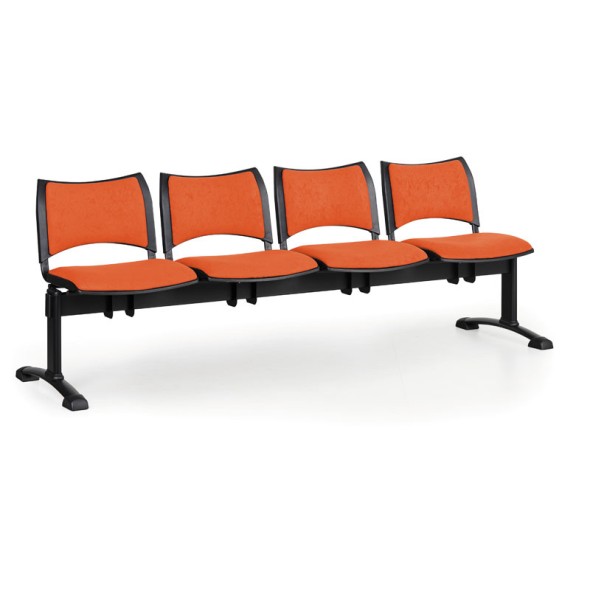 Čalouněné lavice do čekáren SMART, 4-sedák, oranžová, černé nohy