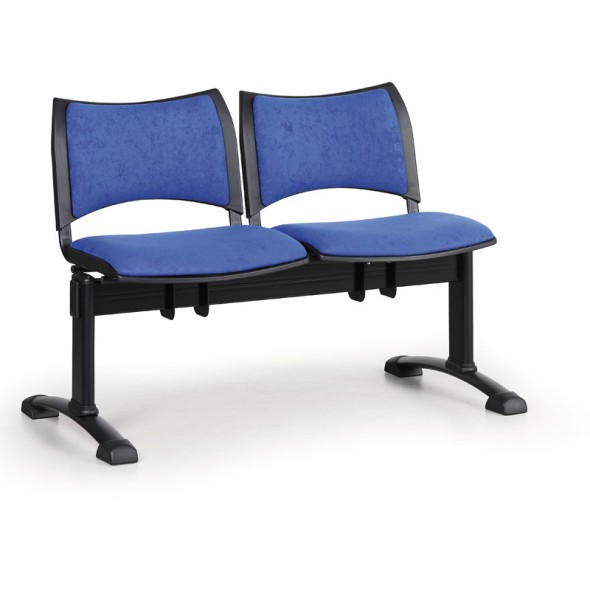 Čalouněná lavice do čekáren SMART, 2-sedák, modrá, černé nohy
