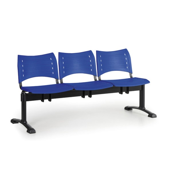 Plastová lavice do čekáren VISIO, 3-sedák, modrá, černé nohy