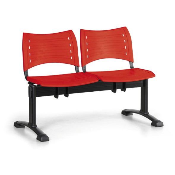 Plastová lavice do čekáren VISIO, 2-sedák, červená, černé nohy