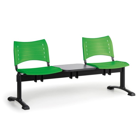 Plastová lavice do čekáren VISIO, 2-sedák, se stolkem, zelená, černé nohy