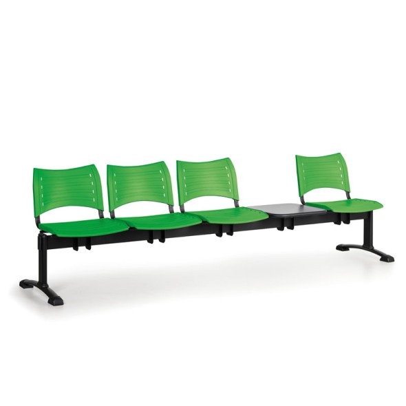 Plastová lavice do čekáren VISIO, 4-sedák, se stolkem, zelená, černé nohy