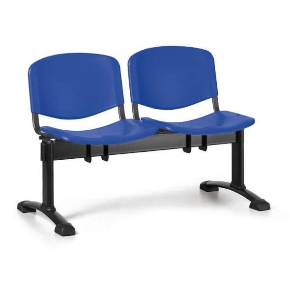 Plastová lavice do čekáren ISO, 2-sedák, modrá, černé nohy