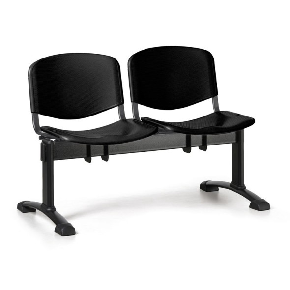 Plastová lavice do čekáren ISO, 2-sedák, černá, černé nohy