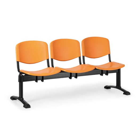 Plastová lavice do čekáren ISO, 3-sedák, oranžová, černé nohy