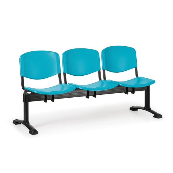 Plastová lavice do čekáren ISO, 3-sedák, zelená, černé nohy