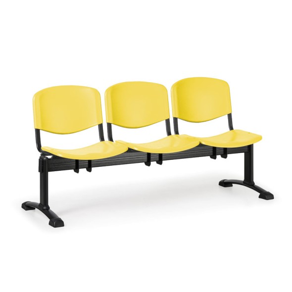 Plastová lavice do čekáren ISO, 3-sedák, žlutá, černé nohy