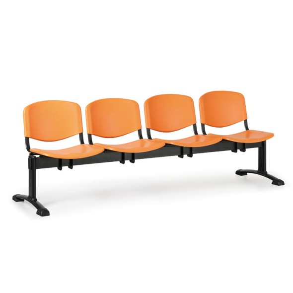 Plastová lavice do čekáren ISO, 4-sedák, oranžová, černé nohy