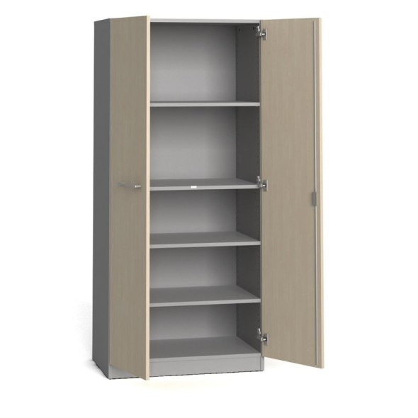 Kancelářská policová skříň PRIMO s dveřmi, 800x600x1781 mm, šedá / bříza