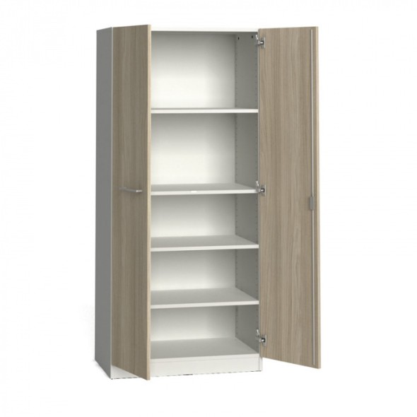 Kancelářská policová skříň PRIMO s dveřmi, 800x600x1781 mm, bílá / dub přírodní