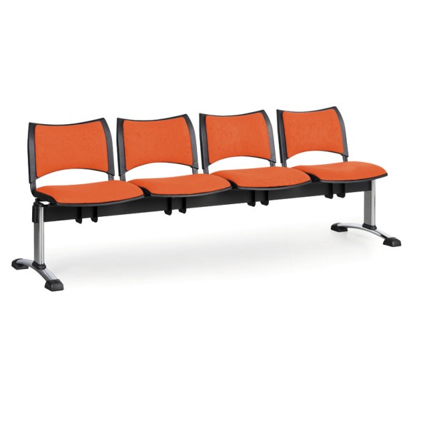 Čalouněné lavice do čekáren SMART, 4-sedák, oranžová, chromované nohy